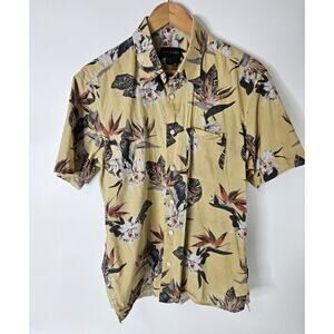 SCOTT BARBER Floral Casual Button Shirt Men's M Floral Print Yellow Hawaiian